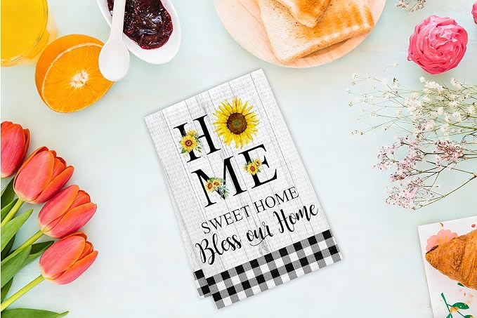 Daisy Floral Kitchen Towels, Home Sweet Home Dish Towels, Flower Rustic - Image 4