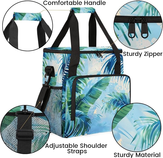 Palm Tree Leaves Coffee Maker Carring Bag, Large Insulated Storage Organizer - Image 6