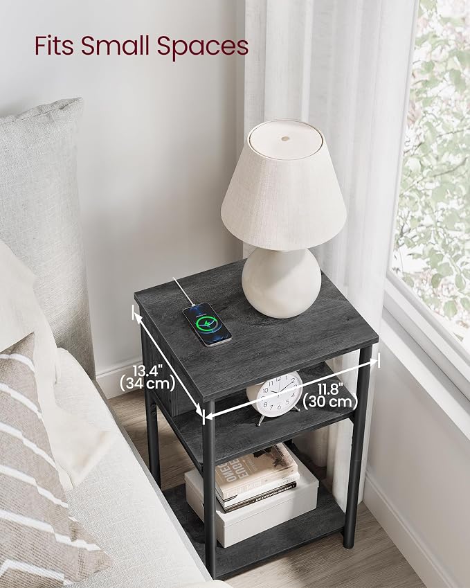 VASAGLE Side Table with Charging Station, 3-Tier End Table with USB Ports and - Image 6