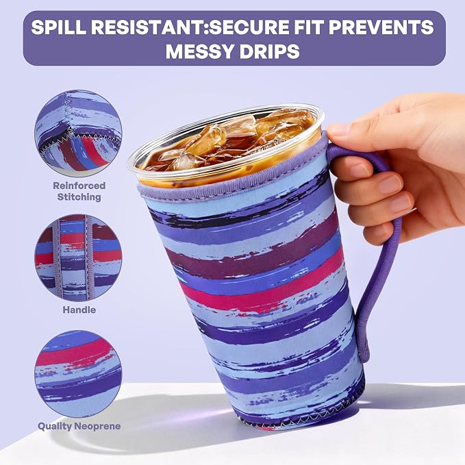 3Pk Reusable Coffee Sleeves, Fits 16-32oz Hot/Cold Drink | iced coffee sleeve - Image 4