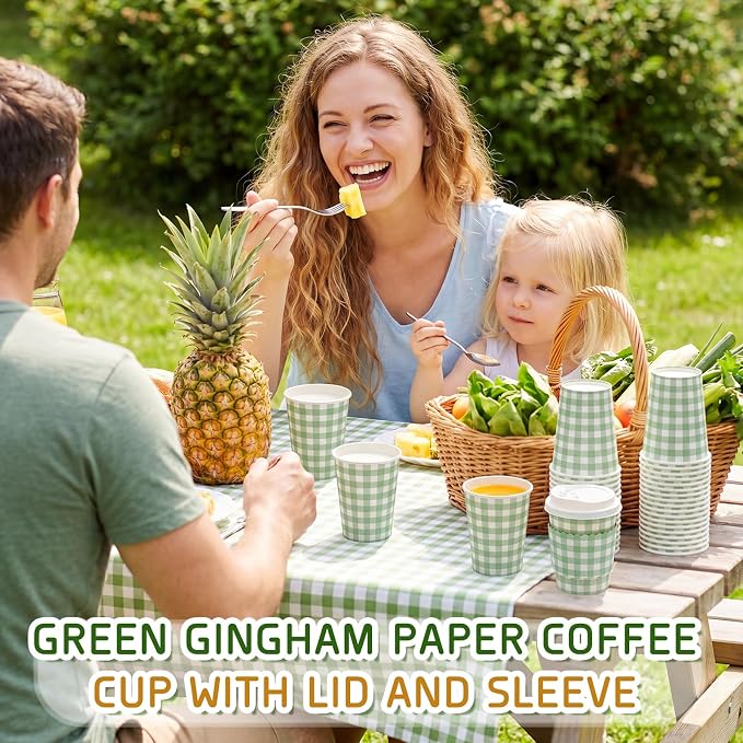 Mimorou 48 Set Green Gingham Disposable Coffee Cups - Image 5