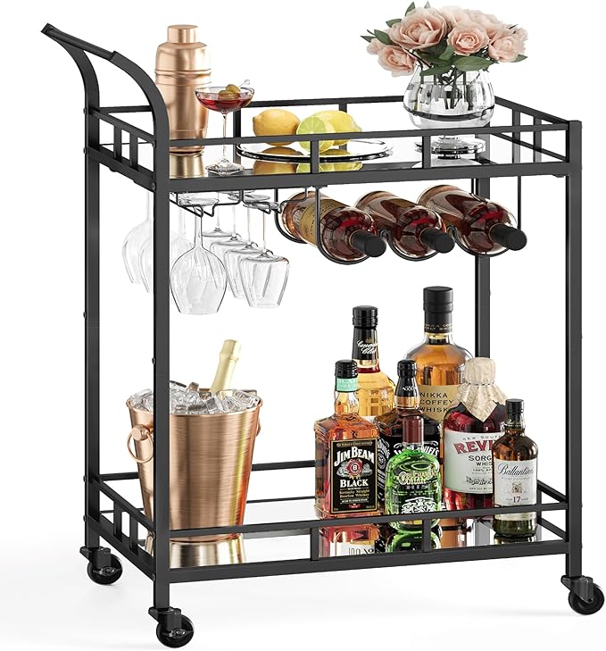 VASAGLE Bar Cart Black, Home Bar Serving Cart, Wine Cart by Unknown