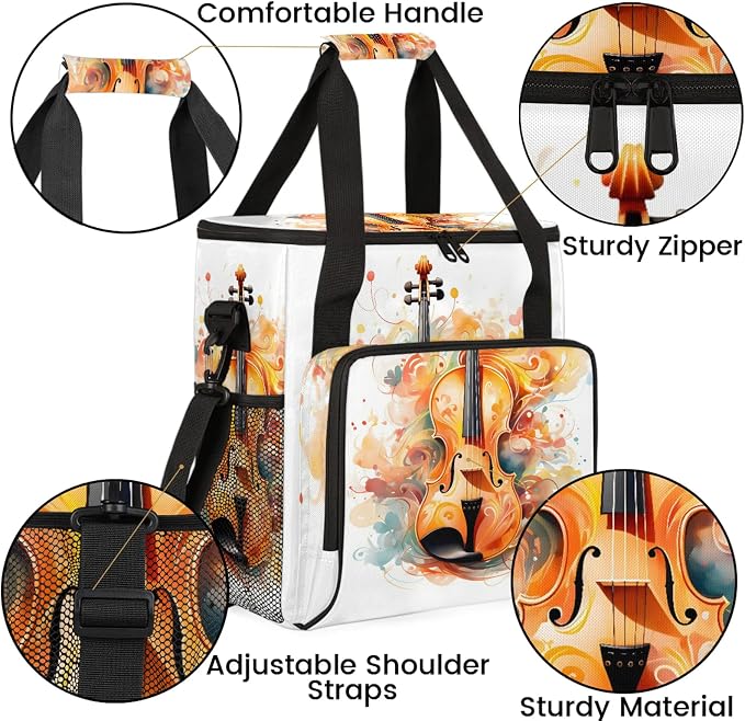 Violin Music Coffee Maker Carring Bag, Large Insulated Storage Organizer Case - Image 6