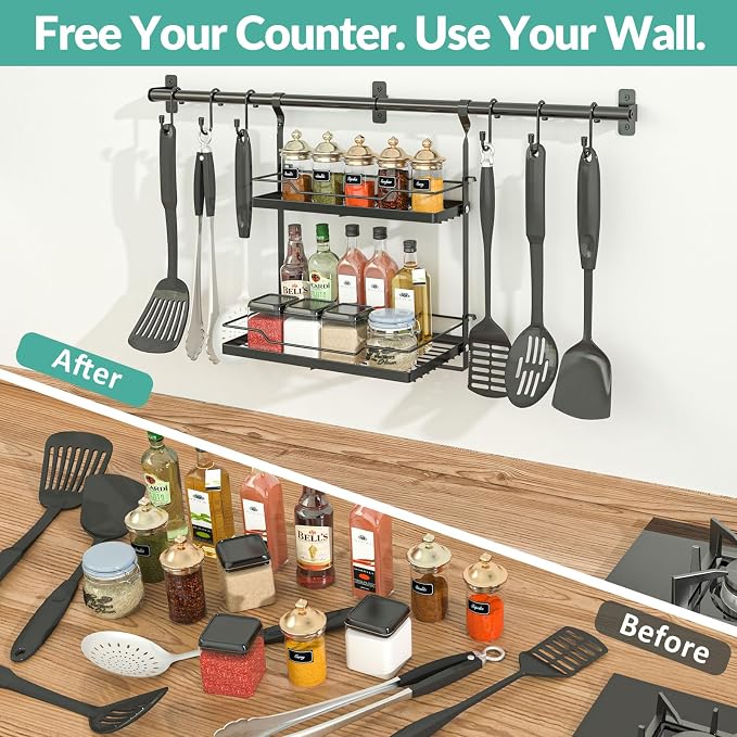 NADAMOO Spice Rack Wall Mount, 2-Tier Storage Shelf - Image 2
