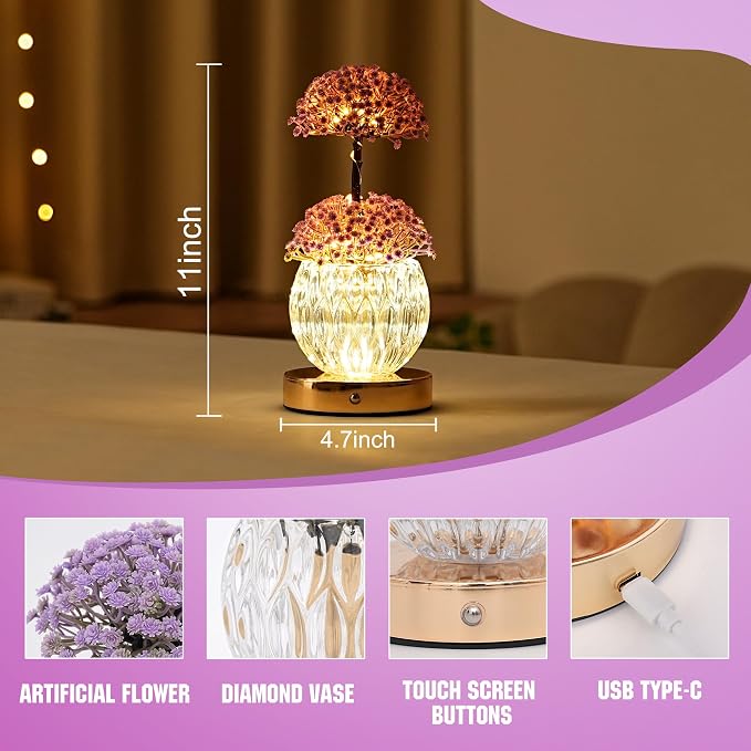 Touch Dimmable Purple Flower Lamp Color Changing Light - Image 3
