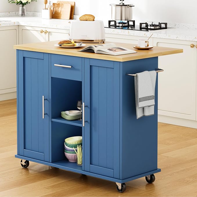 Shintenchi Kitchen Island with Storage, Bar Cart Cabinet Island Table on Wheels by Shintenchi%7CFurnitureMadeforRealLife