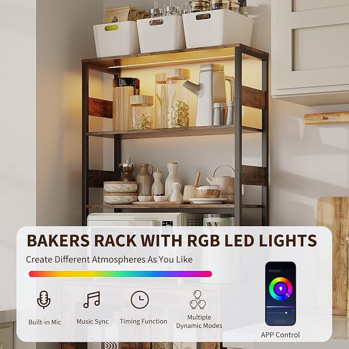 Kitchen Pantry Cabinet with LED Lights & Power Outlet, 66.9" H Kitchen Bakers - Image 4