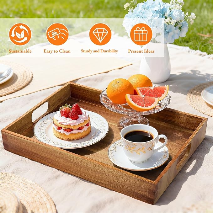 Serving Trays - 2 Pack, Acacia Wood Serving Platters - Image 5