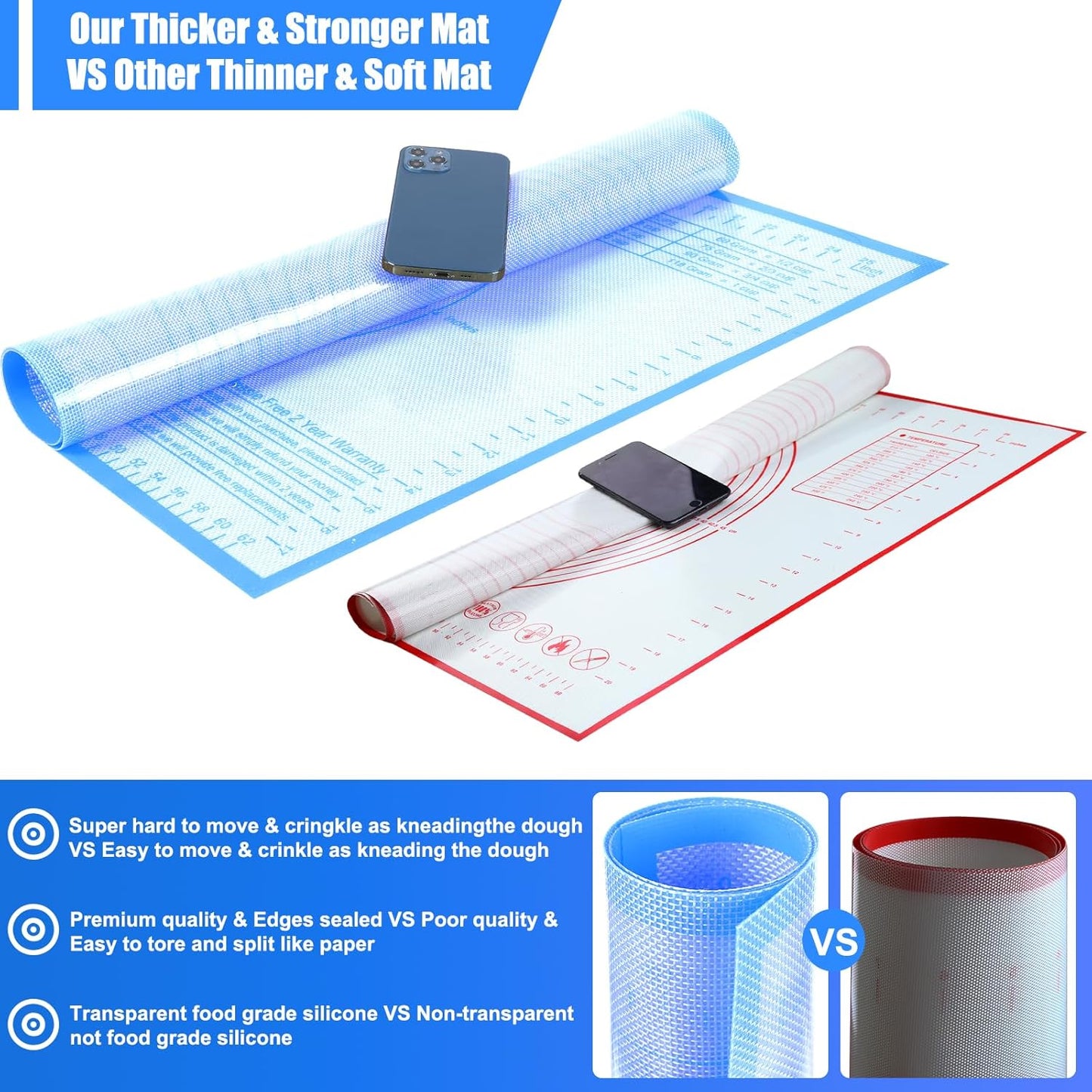 Silicone Pastry Mat 34'' By 26'' Extra Large Baking Mat with Measurements for Dough Rolling, Kneading Board, Kitchen Counter Mats for Dough, Pastry, Fondant, Pie Crust, Cookies, Bread, Pasta, Pizza