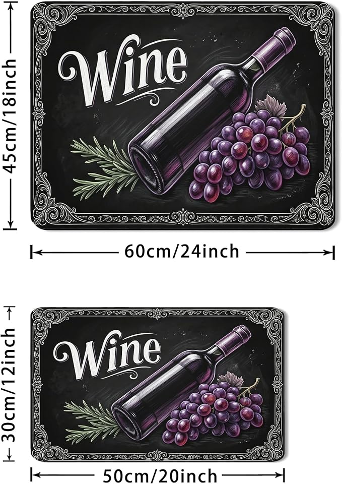 Wine Inspired Dish Drying Mats for Kitchen Counter, Vintage Black Grapes - Image 3