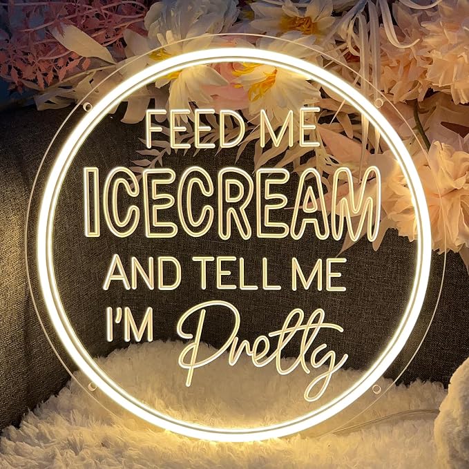 Neon Sign Feed Me Icecream & Tell Me I’m Pretty Wall Decor 3D Art Carving - Image 7