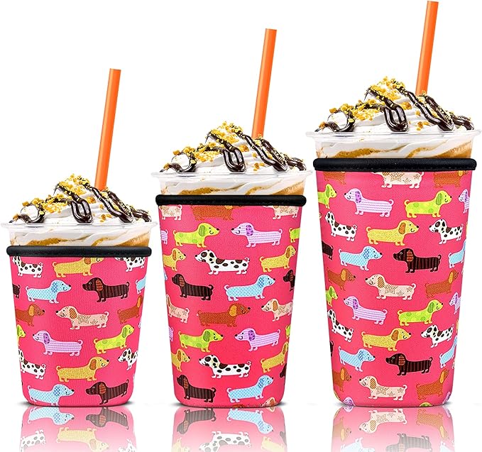 3 Pack Iced Coffee Cup Sleeve for Large Sized Cups, Reusable Neoprene Iced by KPX