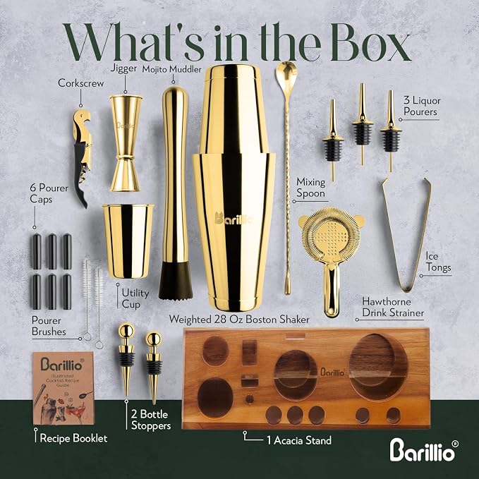 Barillio Gold Bartender Kit – 23-Piece Stainless-Steel Cocktail Shaker Set - Image 3
