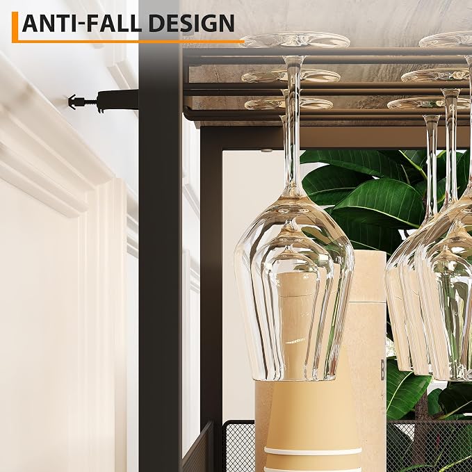 3-Tier Wine Bar Cabinet with LED Lights & Wine Rack, Wine Cabinet with Storage - Image 5