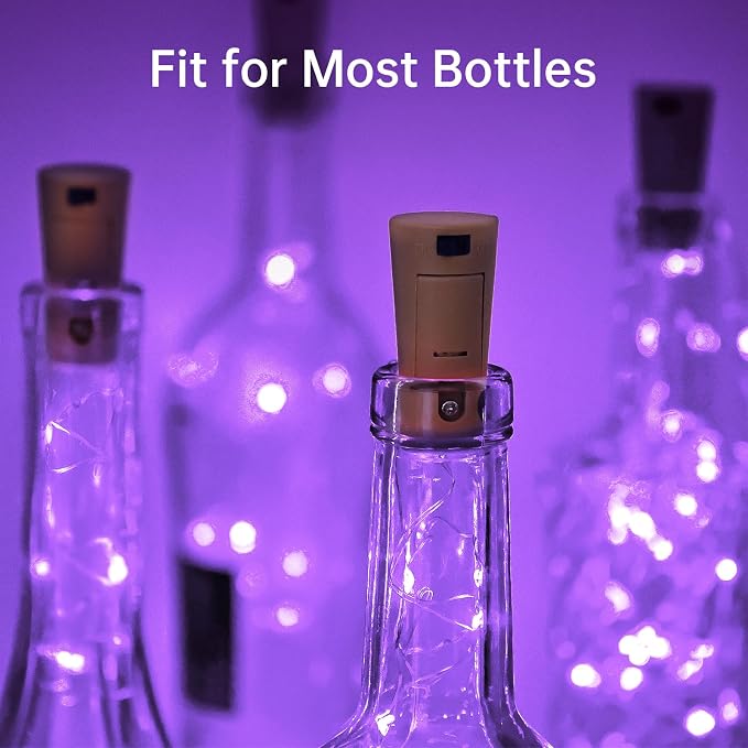 Aluan Wine Bottle Lights with Cork 10 Pack 20 LED Waterproof Halloween Fairy - Image 2