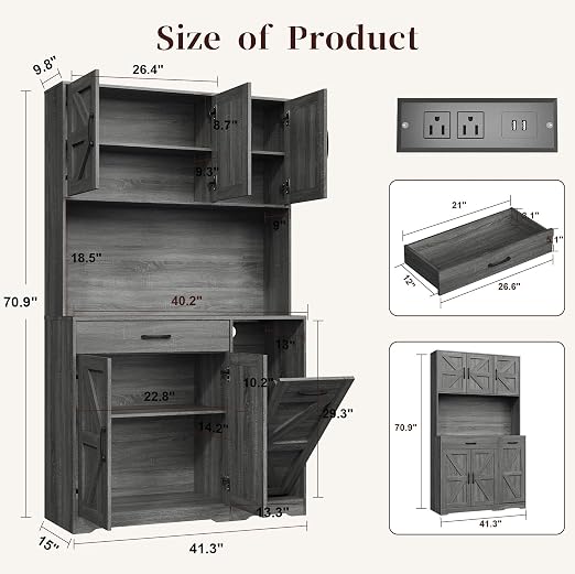 Tilt Out Trash Can Cabinet, Farmhouse Kitchen Hutch - Image 2