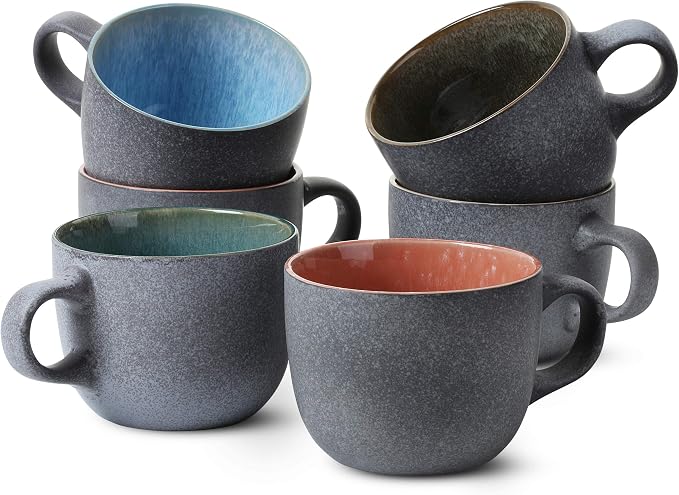 BTaT- Porcelain Coffee Mugs Set, 14 oz, 6 Pack, Ceramic Coffee Mugs, Matte by BrewToATea
