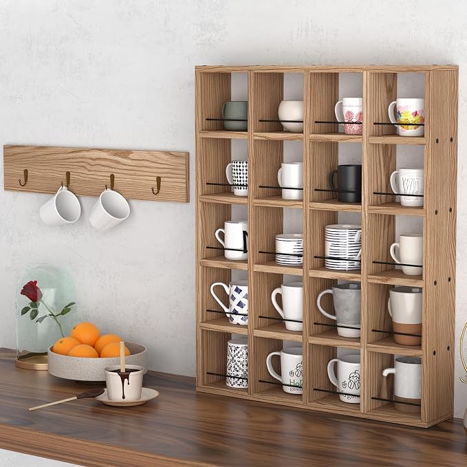 Wooden Coffee Mug Display Rack, Wall Mounted Coffee Cup Display Shelf, Hold 24 - Image 4