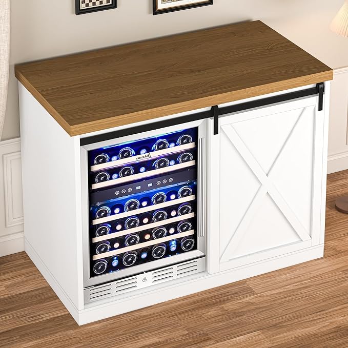 49.2" Coffee Bar Cabinet with Mini Fridge Space, Farmhouse Wine Bar Cabinet - Image 7