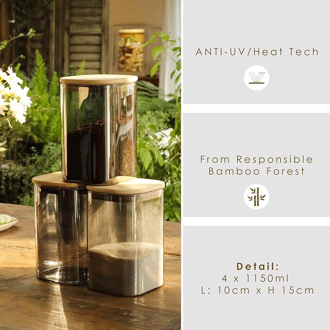 LIBWYS 4-Pack Anti-UV Square Glass Storage Jars - Image 2