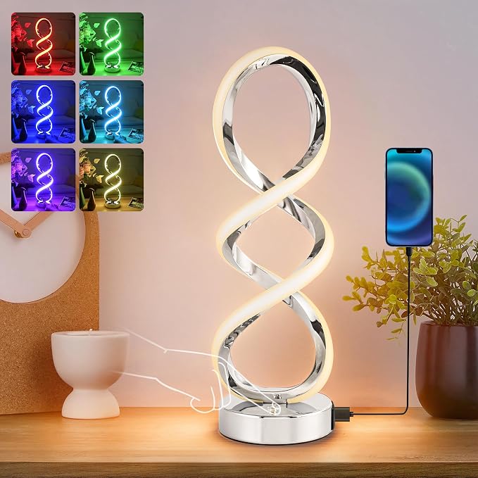 Modern Spiral RGB Table Lamp, Touch Dimmable Bedside Lamp, 7 Colors 10 Light by Adebime