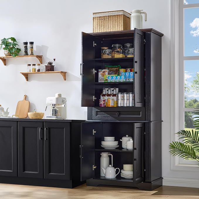 71" Black Tall Pantry Cabinet - Image 9