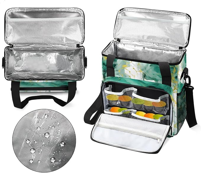 Green Gold Marble Coffee Maker Carring Bag, Large Insulated Storage Organizer - Image 3