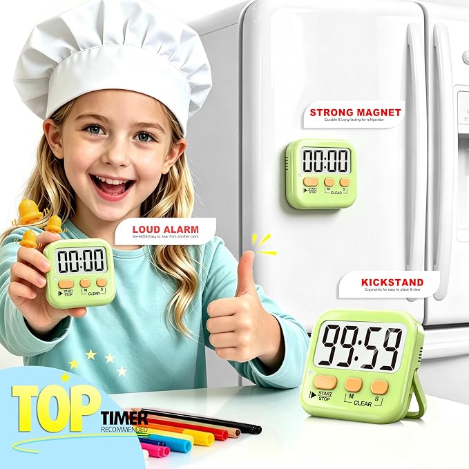 Antonki 2 Pack Digital Timer for Kids, Magnetic Countdown Kitchen Timers for - Image 3