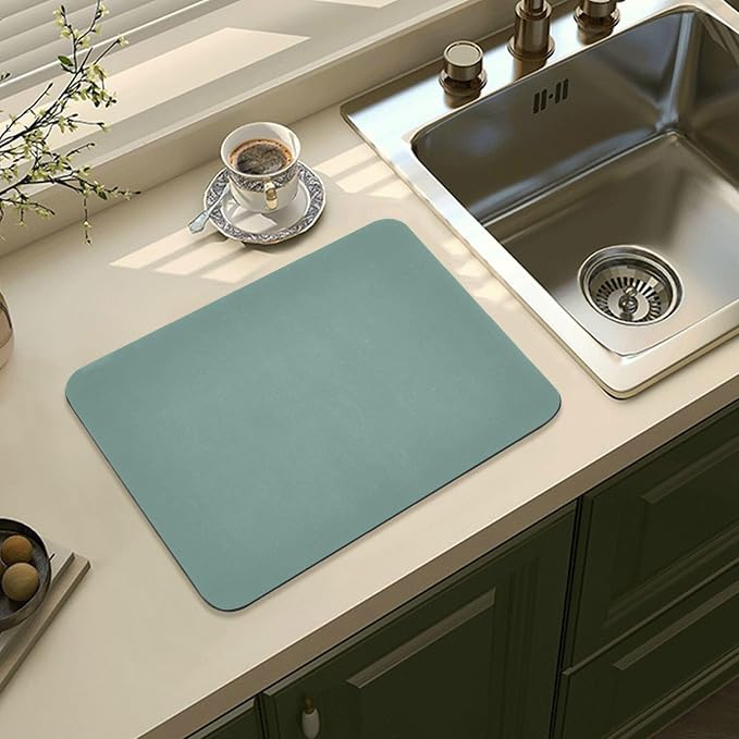 Cyan Dish Drying Mat for Kitchen Counter No-slip Rubber Bottom Coffee Mat Drain - Image 8