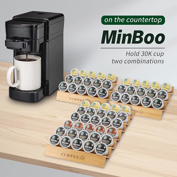 MinBoo Bamboo 2-Piece Step-Shaped K-Cup Holder Drawer or Countertop Organizer - Image 4