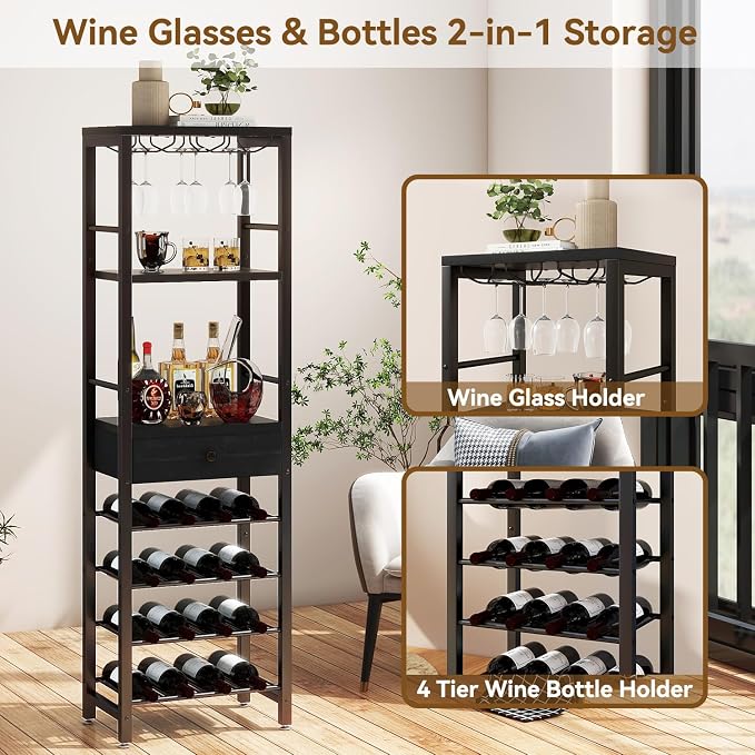 IBUYKE Wine Rack Freestanding Floor, Bar Cabinet - Image 5