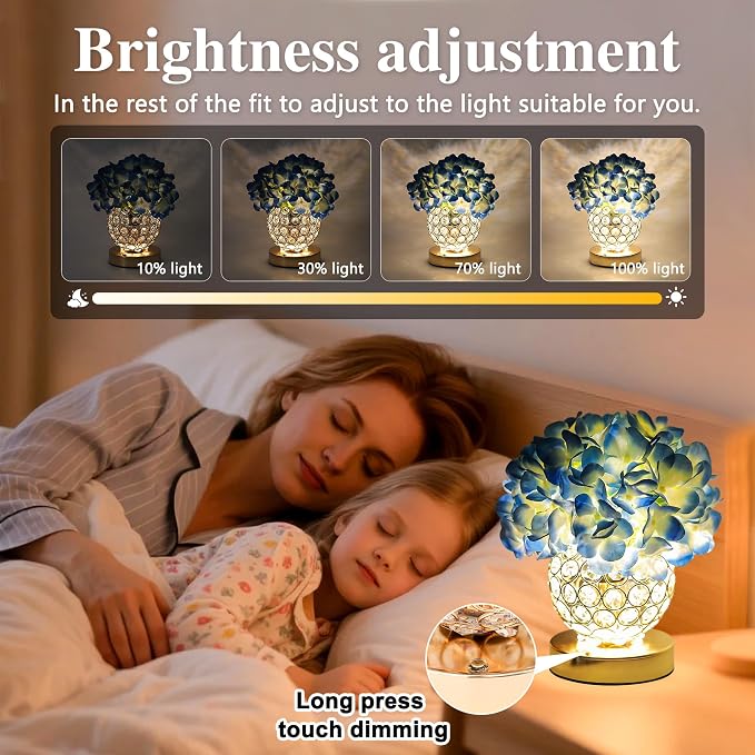 3 Color Artificial Blue Hydrangea Flower Lamp Night Light Desk Lamp - Image 3