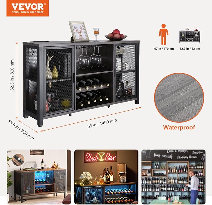 VEVOR 55 Inch Industrial Bar Cabinet, Wine Table - Image 8