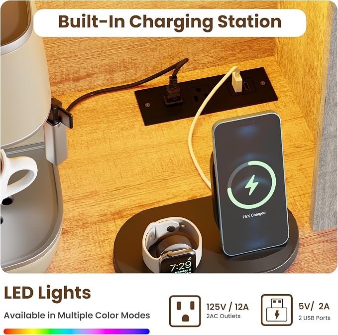 68.7 " Pantry Cabinet with LED Light and Charging Station, Kitchen Pantry - Image 4