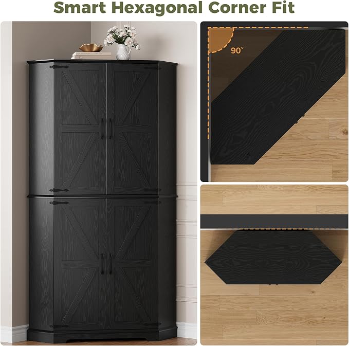 IRONCK Corner Cabinet, 6-Tier Freestanding Farmhouse Pantry - Image 4