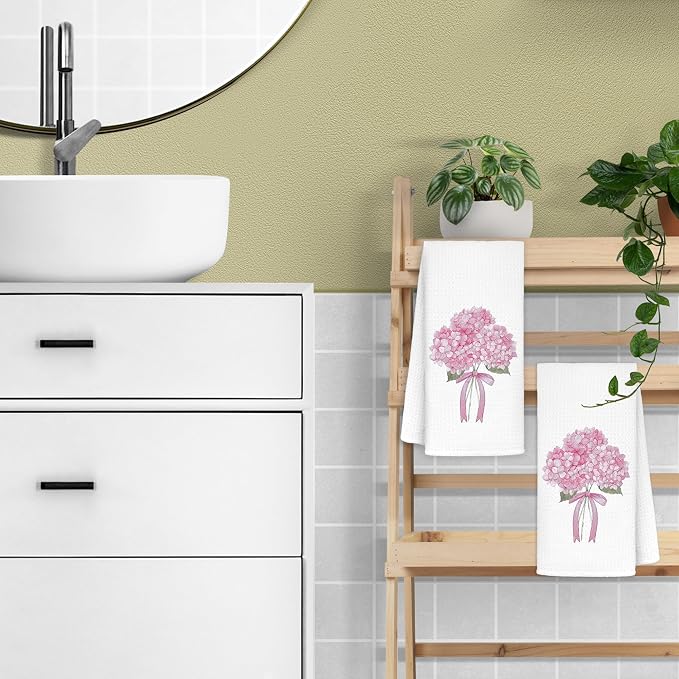 Coquette Pink Hydrangea Floral Hand Towels - Image 5