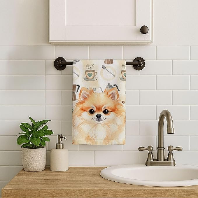 Caroline's Treasures Pomeranian Coffee Bar Kitchen Towel Velour Plush Front and - Image 7