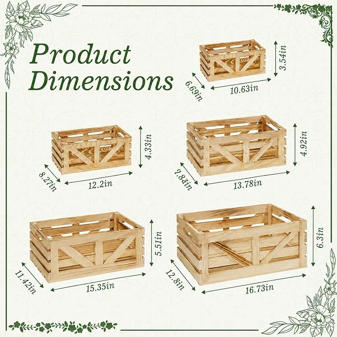 Wooden Crates for Display Large Rustic Nesting Wooden Basket - Image 2