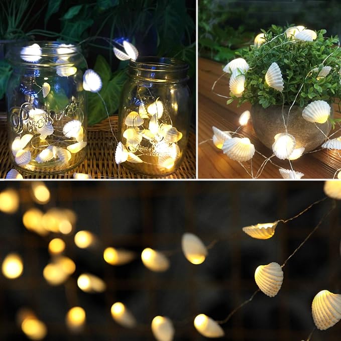WSgift Natural Beach Seashell String Lights 13.85 Ft 40 Warm White LED - Image 5