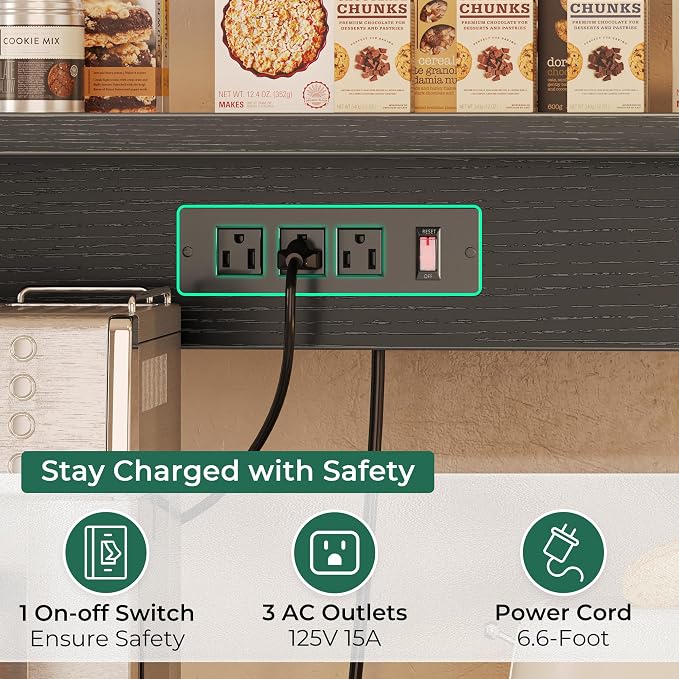 SUPERJARE Bakers Rack with Power Outlet, 47.2 Inches Coffee Bar with 3 - Image 4