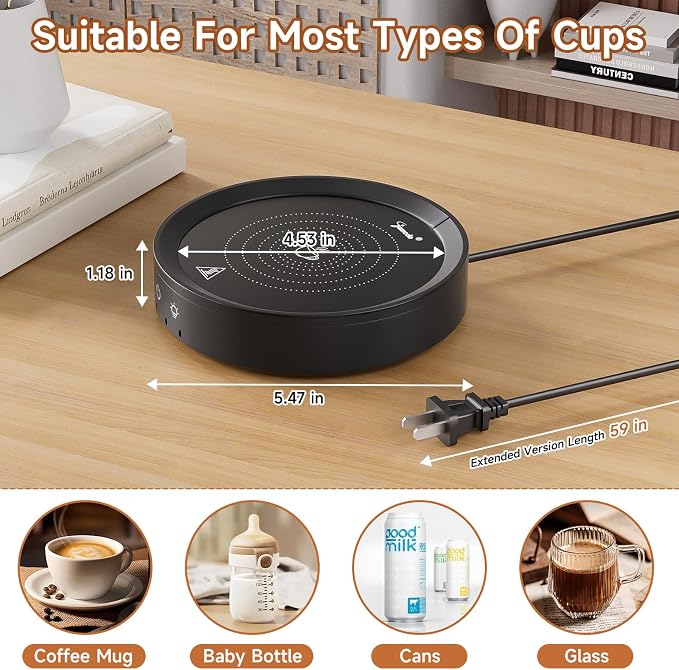 36W Mug Warmer, 3 Temperature Settings, Auto Shut Off, Max 176°F, Wood Grain - Image 6