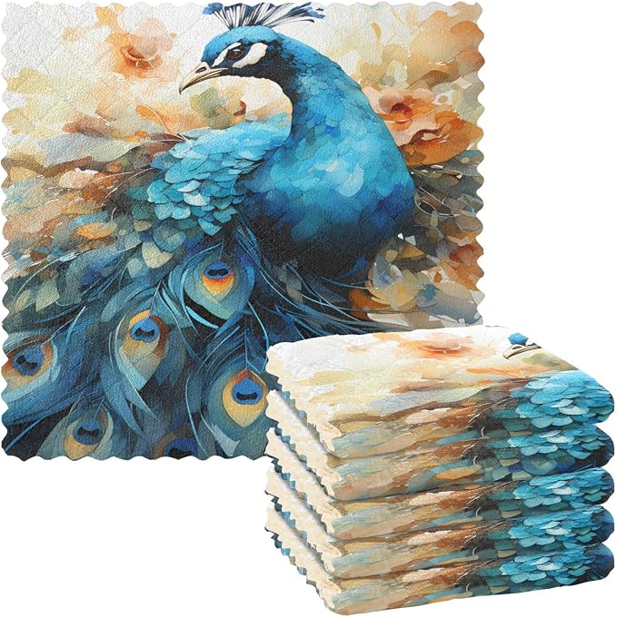 ALAZA Dish Towels Kitchen Cleaning Cloths Peacock Dish Cloths Absorbent Kitchen by ALAZA