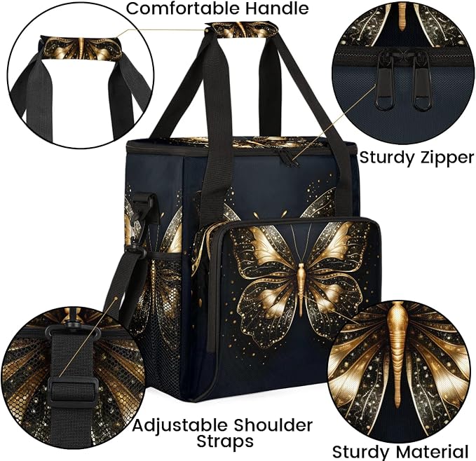 Gold Butterfly Coffee Maker Carring Bag, Large Insulated Storage Organizer Case - Image 6
