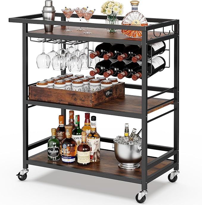 Leteuke Bar Cart for Home, 3 Tier Rolling Serving Carts by Leteuke