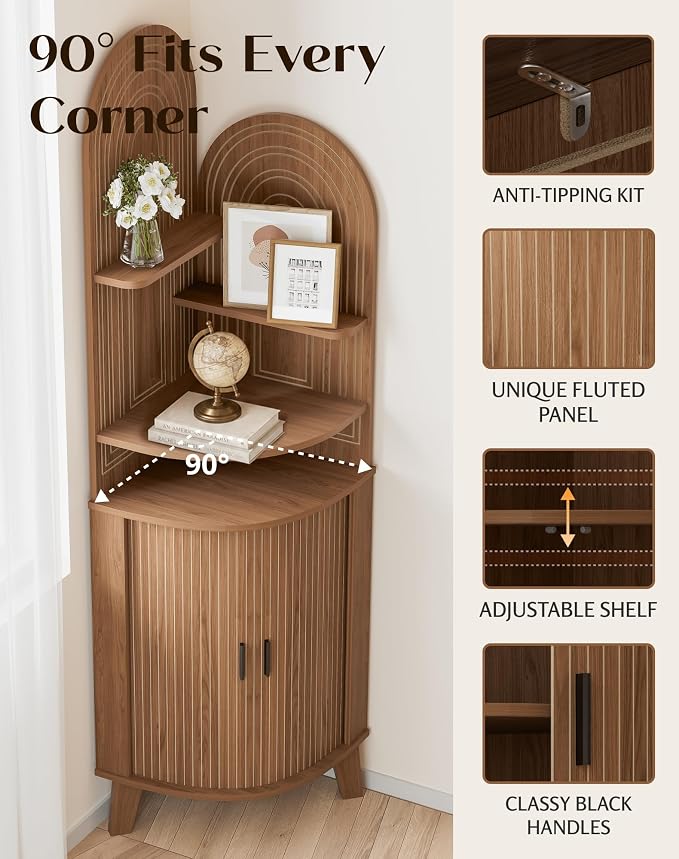 Small Corner Cabinet with Sliding Door and Storage, Tall Corner Bathroom Cabinet - Image 3