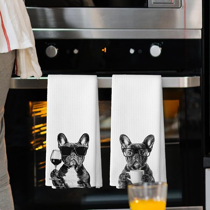 Funny French Bulldog Kitchen Towels Set of 2, Funny Dog Kitchen Accessories - Image 2