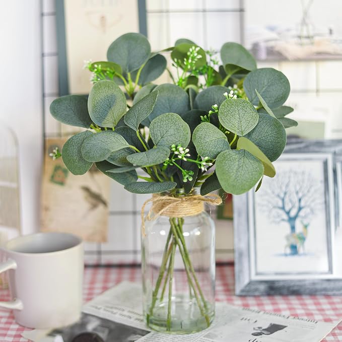 Der Rose 13.5" Fake Plants for Bathroom Decor Artificial Eucalyptus Stems in - Image 4