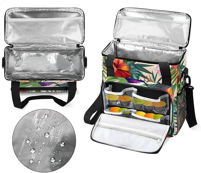 Hummingbird Palm Leaf Flower Coffee Maker Carring Bag, Large Insulated Storage - Image 3