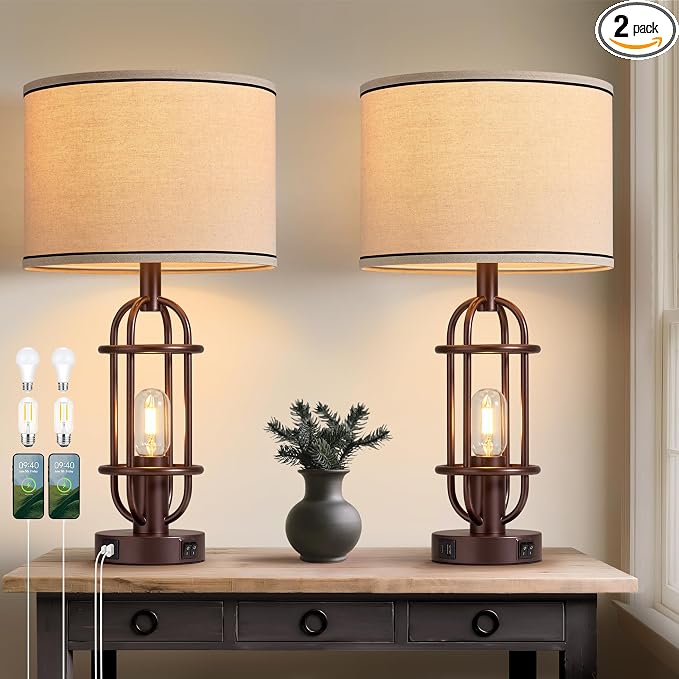 Reaketon Living Room Lamps Set of 2, 22.3" Farmhouse Table Lamp by Reaketon