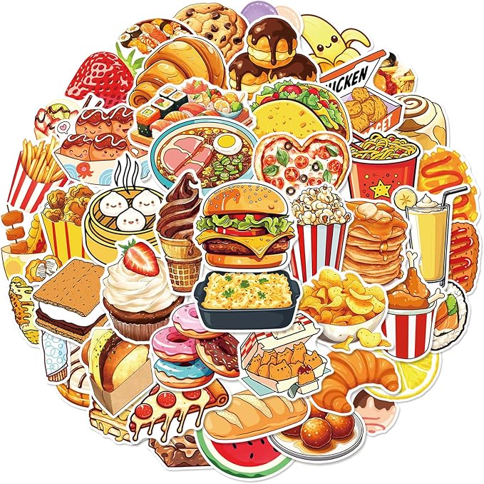 50 Pcs Fun Fast Food Stickers, 1.96-3.15inch Cartoon Food Decorative Stickers - Image 6